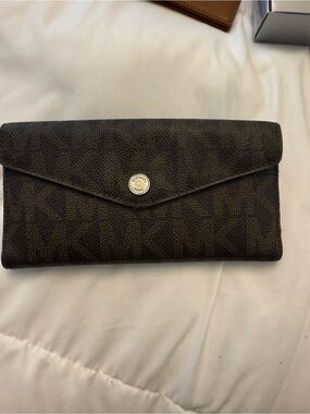 Michael Kors Dark Brown MK Logo Envelope Continental Wallet